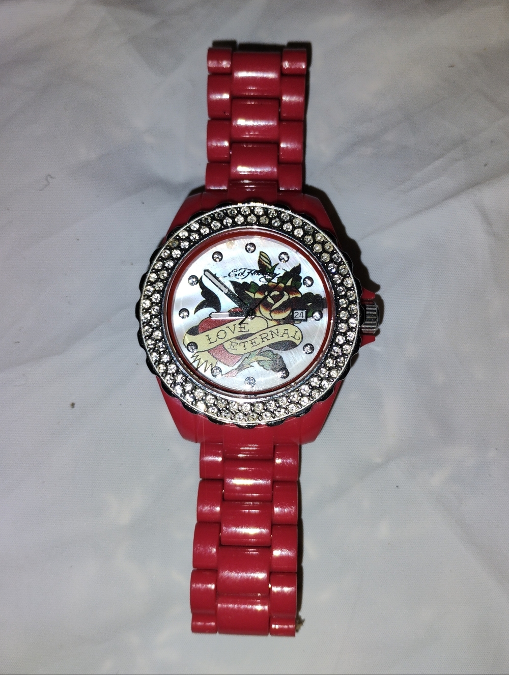 Like new Ed Hardy Love Eternal Watch with Swarovski Bezel Tattoo Fashion Watch